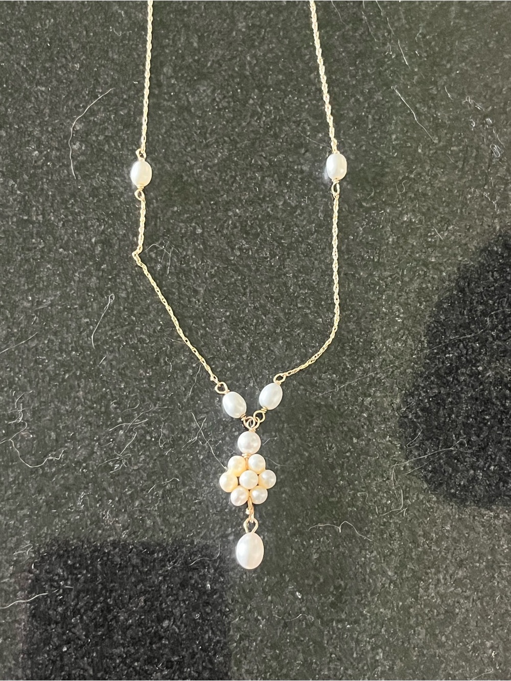 14k Gold Freshwater Pearl Cluster Drop Necklace - White Pearls